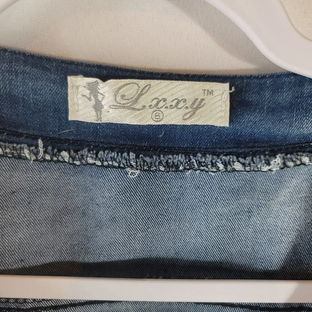 Pearl & Lace Embellished Denim Jacket By LXXY Size 6 Cropped Jean Light Wash